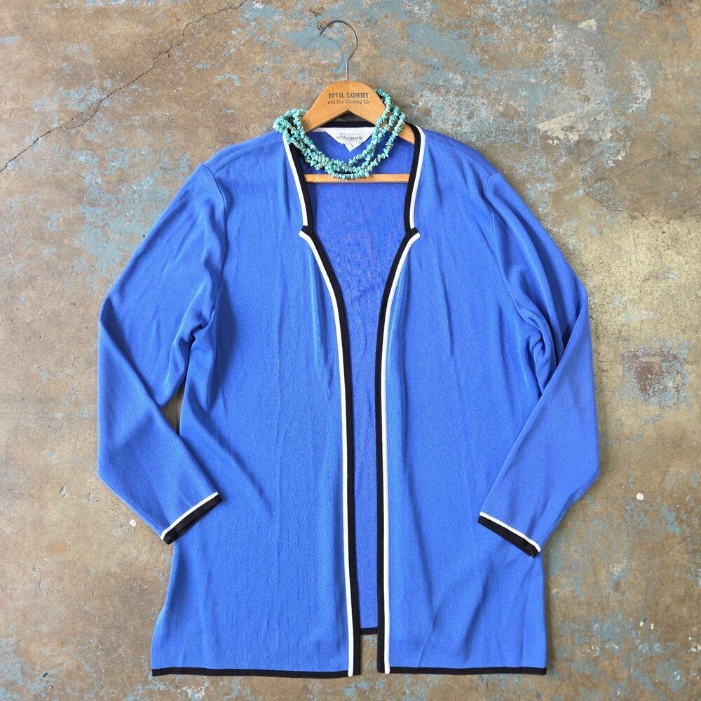 Exclusively Misook Women's Open Front Cardigan Sweater Size L Blue Classic
